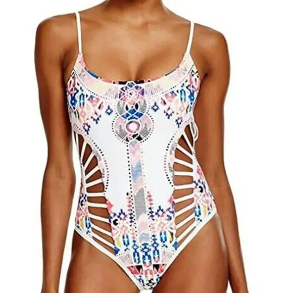 Red Carter White Multicolor Aztec Print One Piece Cutout Swimsuit - Small (6) - Picture 2 of 16